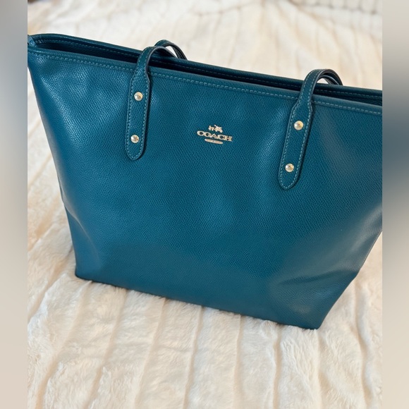 Coach Turquoise / Teal Leather zipper tote purse - Picture 1 of 12